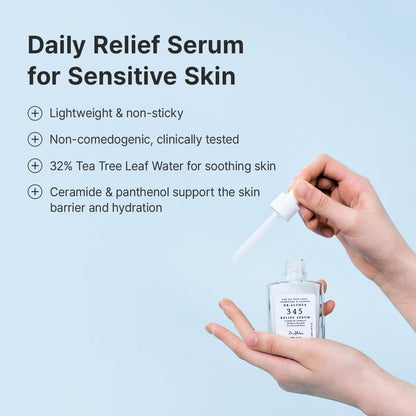 345 Relief Serum, Korean Vegan Skin Care, 0.50 Fl Oz | Daily Hydrating Serum for Dry & Irritated Skin, Helps Soothe Redness with Tea Tree Leaf Water & Niacinamide & Panthenol