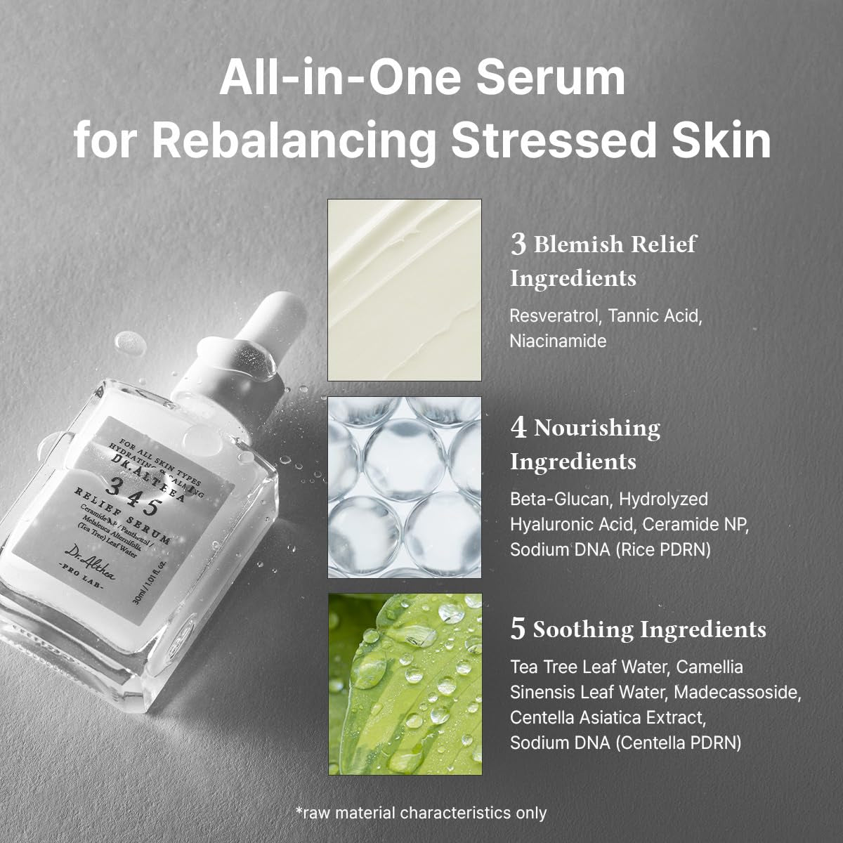 345 Relief Serum, Korean Vegan Skin Care, 0.50 Fl Oz | Daily Hydrating Serum for Dry & Irritated Skin, Helps Soothe Redness with Tea Tree Leaf Water & Niacinamide & Panthenol
